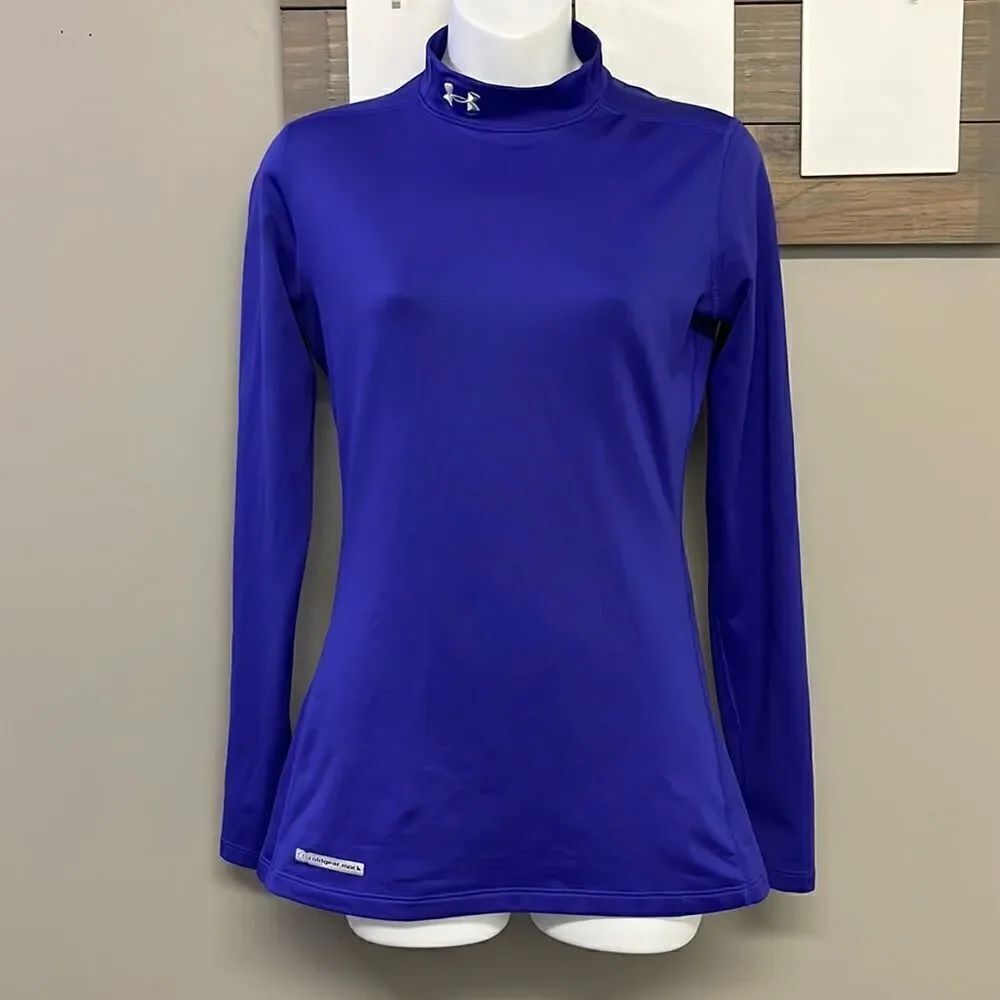 Under Armour Women’s Purple Fitted ColdGear Mock Neck Fit and Flare Pullover-Med